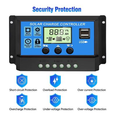 10A Solar Charger Controller Solar Panel Battery Intelligent Regulator with USB Port Display 12V/24V