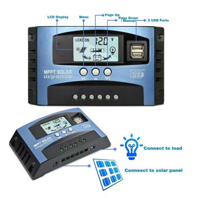 MPPT Solar Charge Controller 60 Amp,12V/24V Solar Panel Charger Intelligent Regulator With Dual USB Port+LCD Display